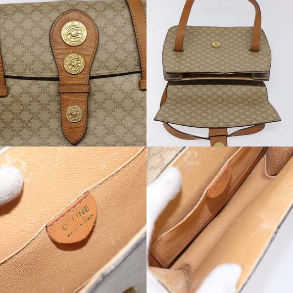 CELINE Macadam Canvas Hand Bag Pvc Beige Gold - Picture 11 of 12